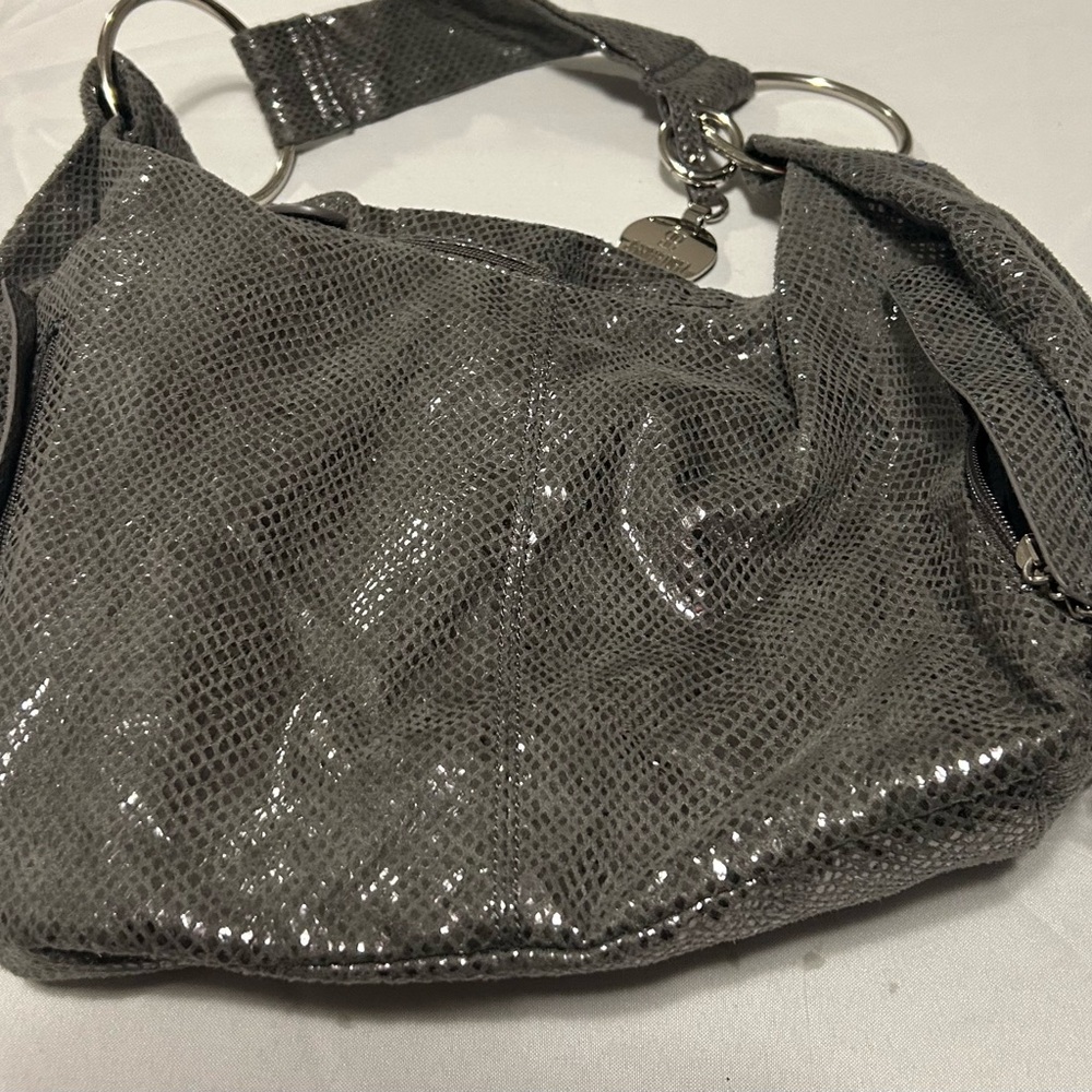 Jenifer Lopez Shimmery Black Hobo Bag with Silver Rings-Great Purse ! Sexy! - Picture 6 of 12